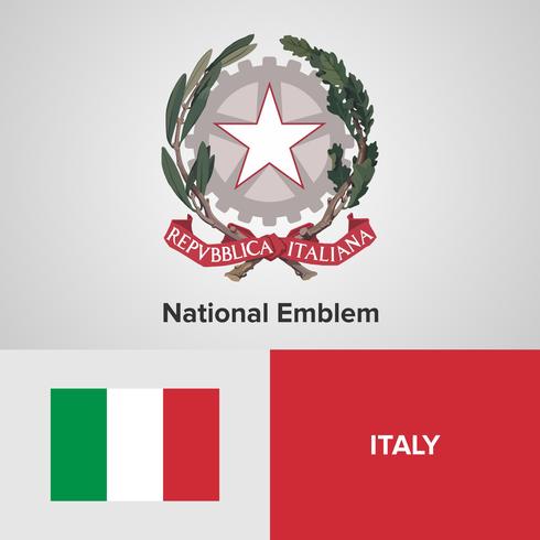 Italia emblema nacional, mapa y bandera vector