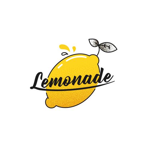 Make lemonade logo. Logotype with bright fresh lemon. Summer drawing for a smoothies shop. Vector line art illustration