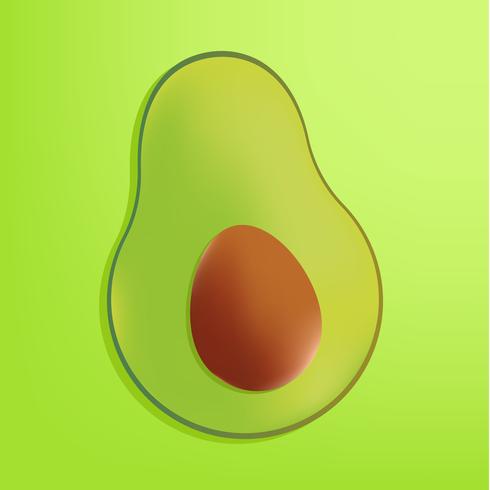 Fondo verde con aguacate realista y lugar para texto. Bandera. Vector ilustración plana