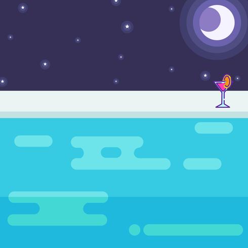 Vista desde la piscina en la noche de fiesta. Ilustración vectorial vector