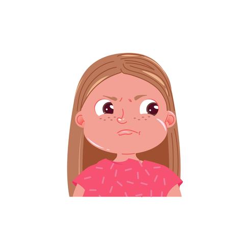 Little girl cute is angry. Spite emotion child. Vector cartoon illustration