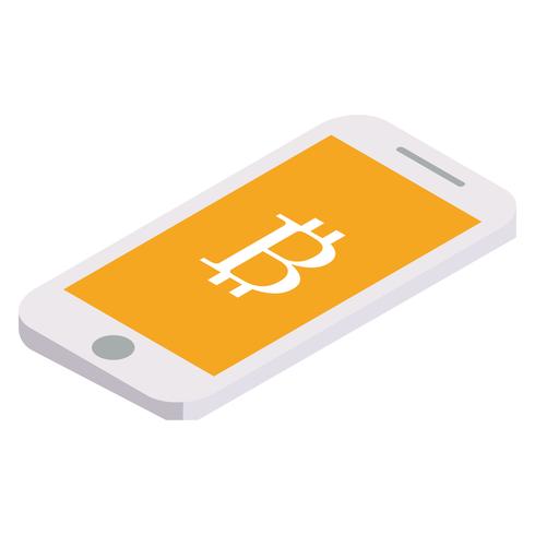 Bitcoin flies out on phone. Vector isometric illustration