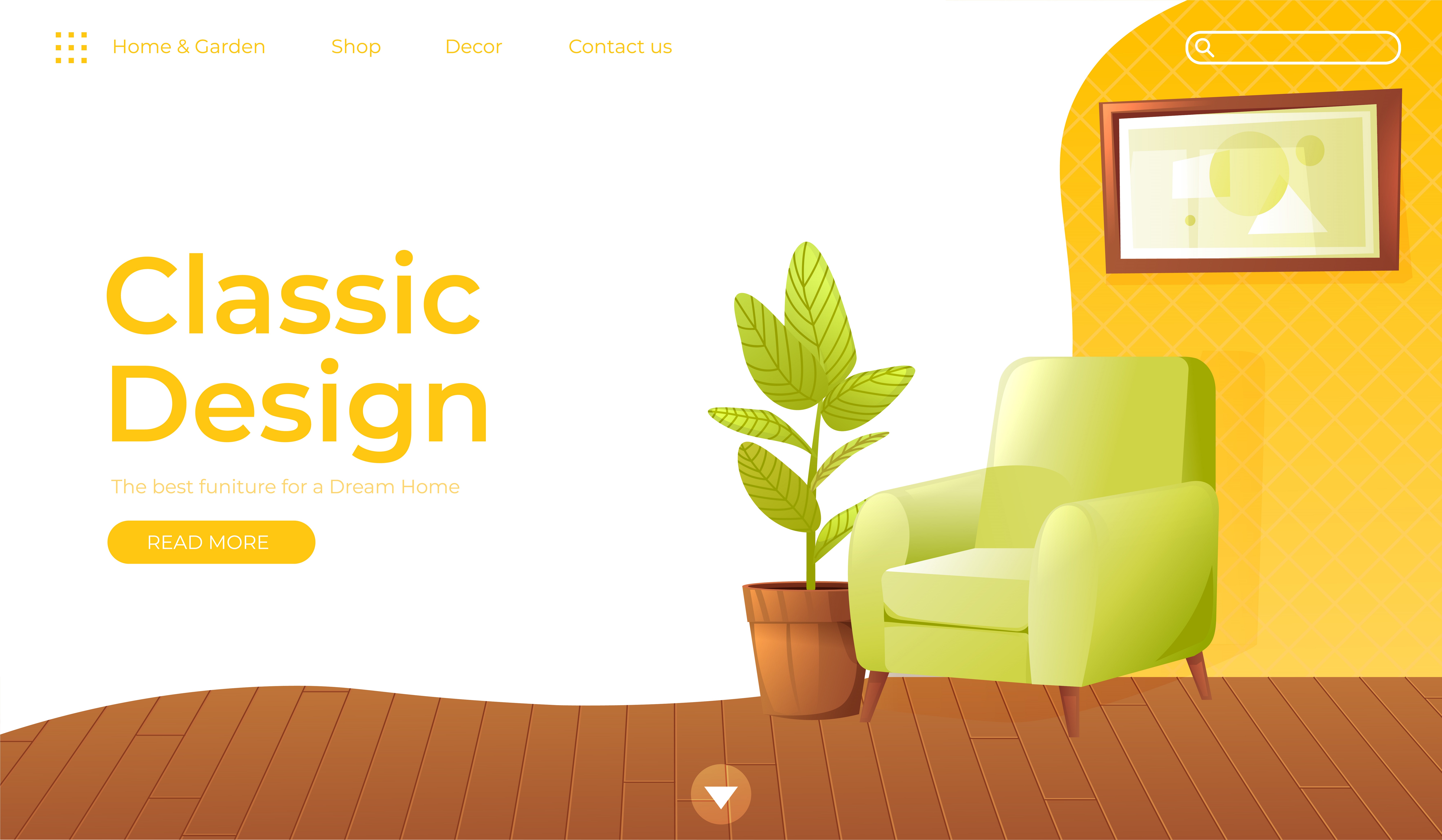Free furniture and interior detail store, promotion, sale, ads, banner on  yellow floor and background. - Indiater