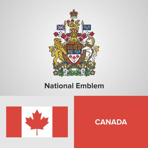 Canada National Emblem, mapa y bandera vector