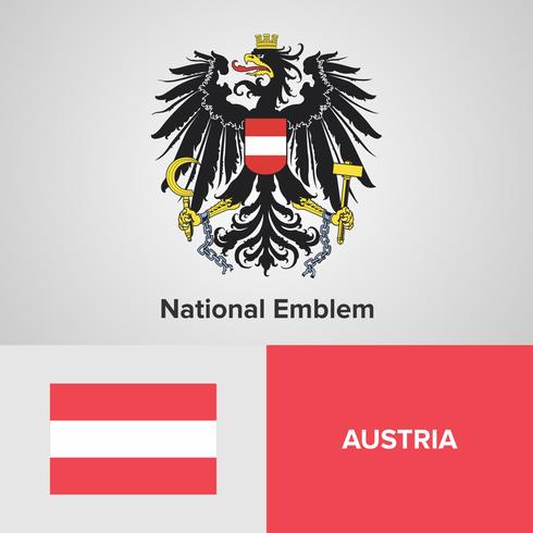 Austria emblema nacional, mapa y bandera vector