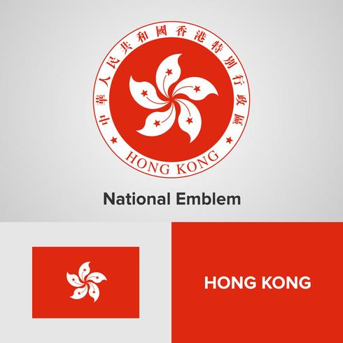 Hong Kong emblema nacional, mapa y bandera vector