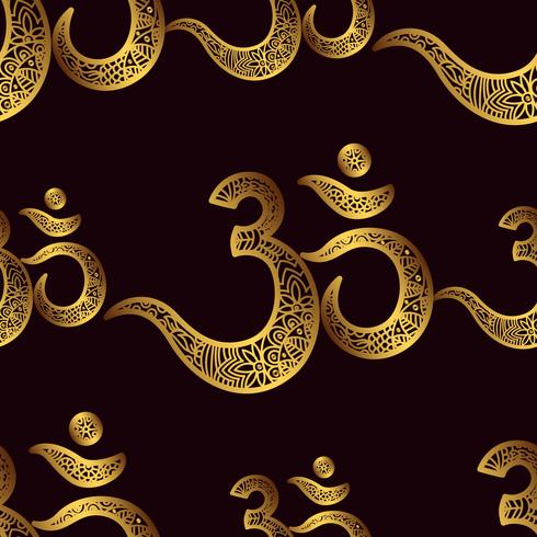 Seamless pattern Om or Aum Indian sacred sound, original mantra vector