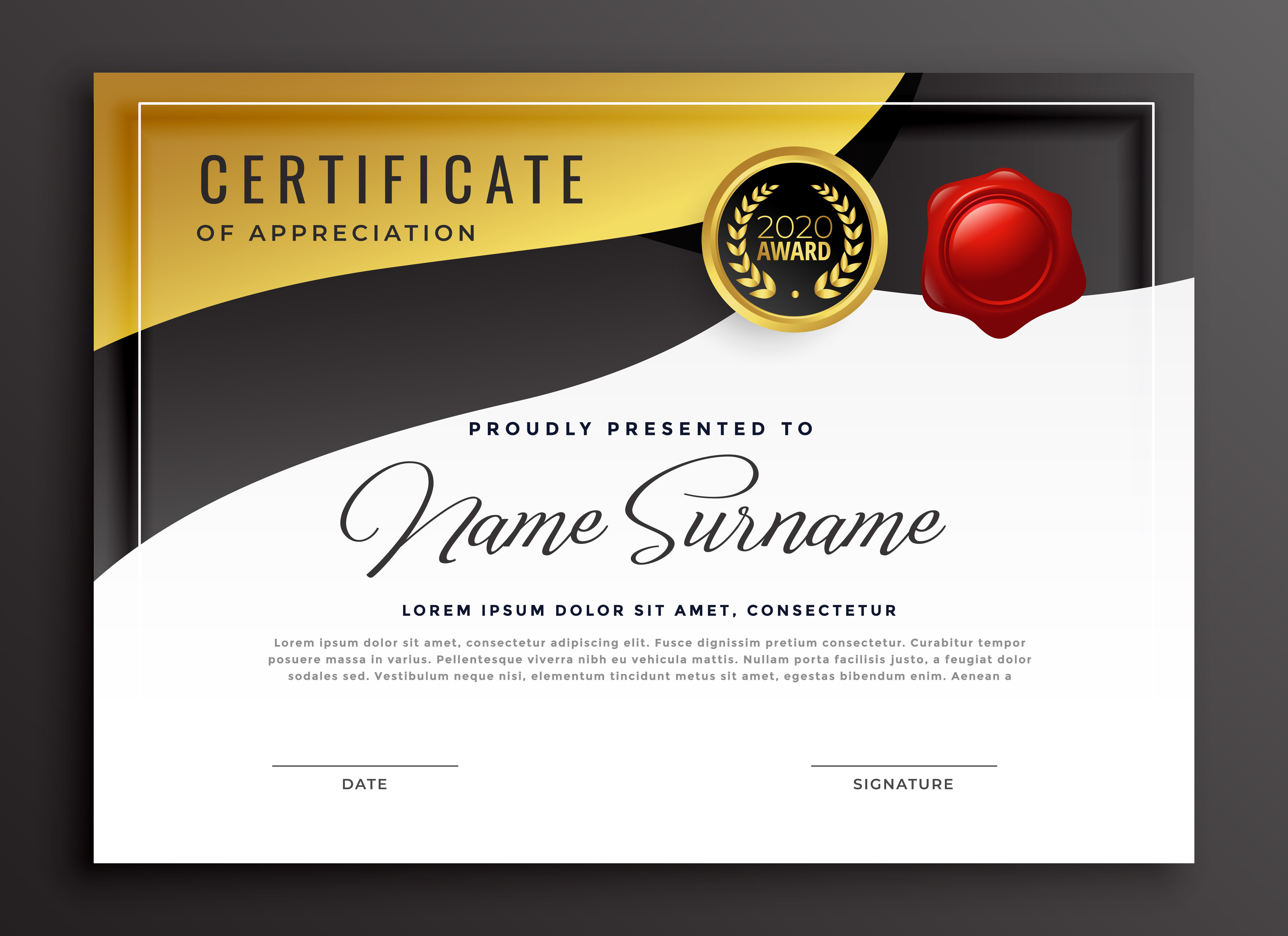 Golden Certificate Of Appreciation Template Download Free Vector Art Stock Graphics Images