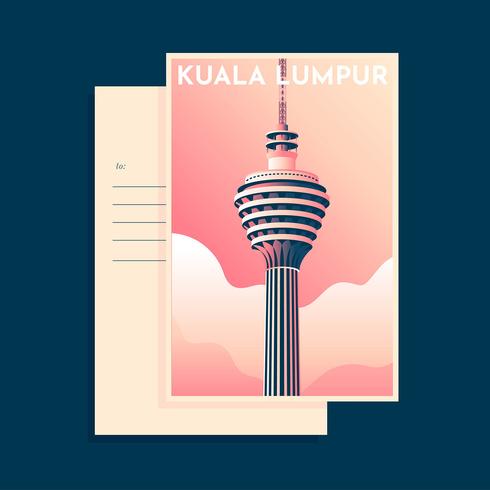 Plantilla Postcarad Vintage Kuala Lumpur Tower vector