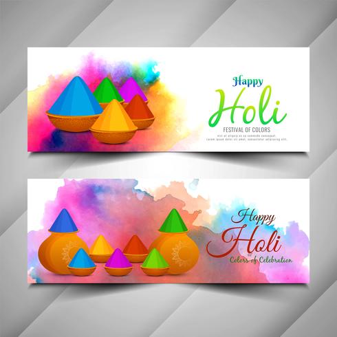 Conjunto abstracto de banners coloridos festival de Holi vector