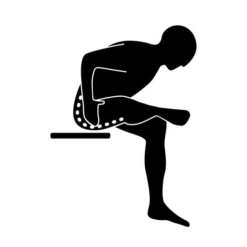 Stretching Exercise Icon to stretch gluteal, hamstrings and abductors seated.  vector