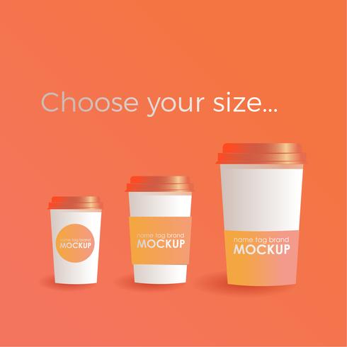 Different sizes and type of coffee cup mock-up. Gradient background. Vector realistic concept