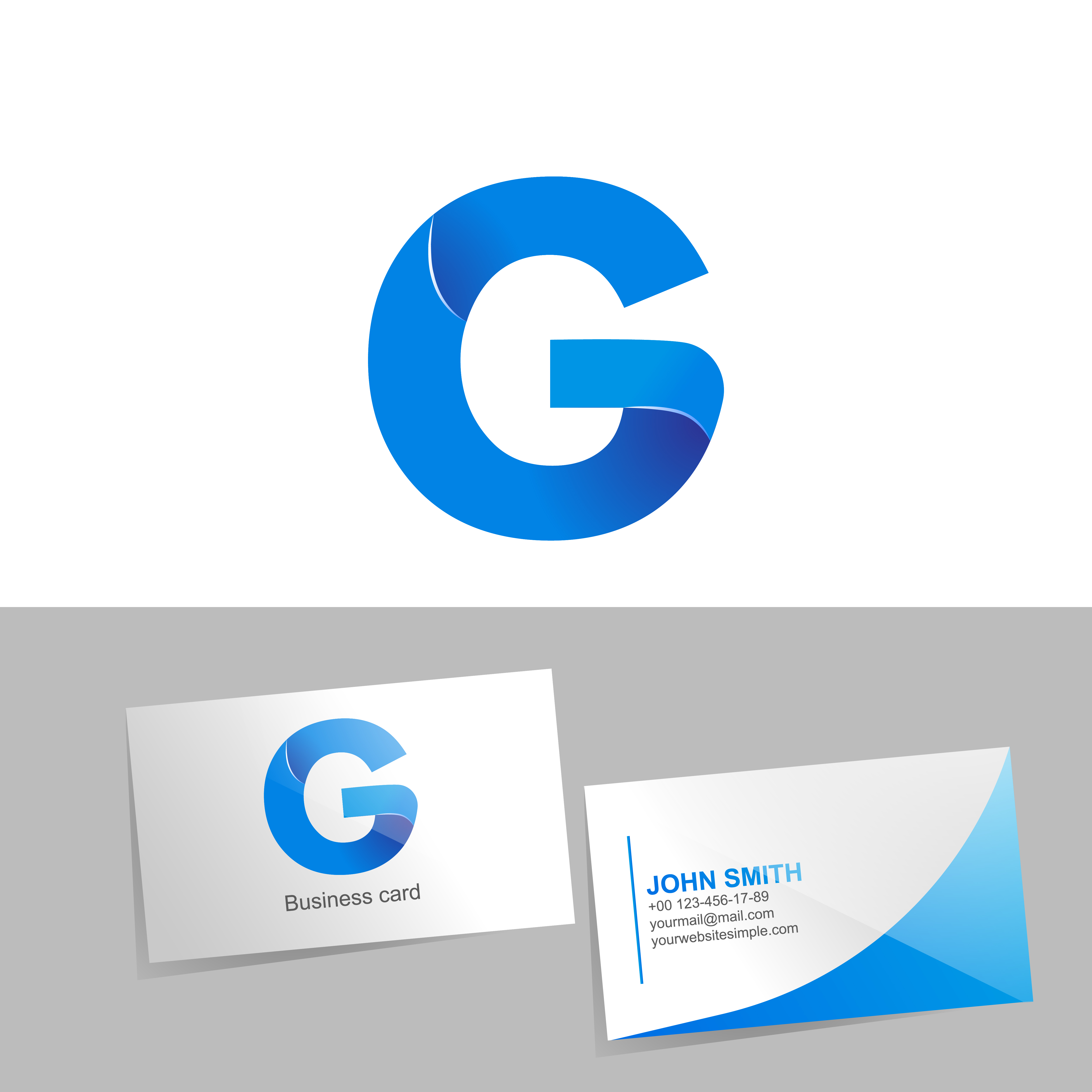 Gradient logo with the letter G of the logo. Mockup business card on