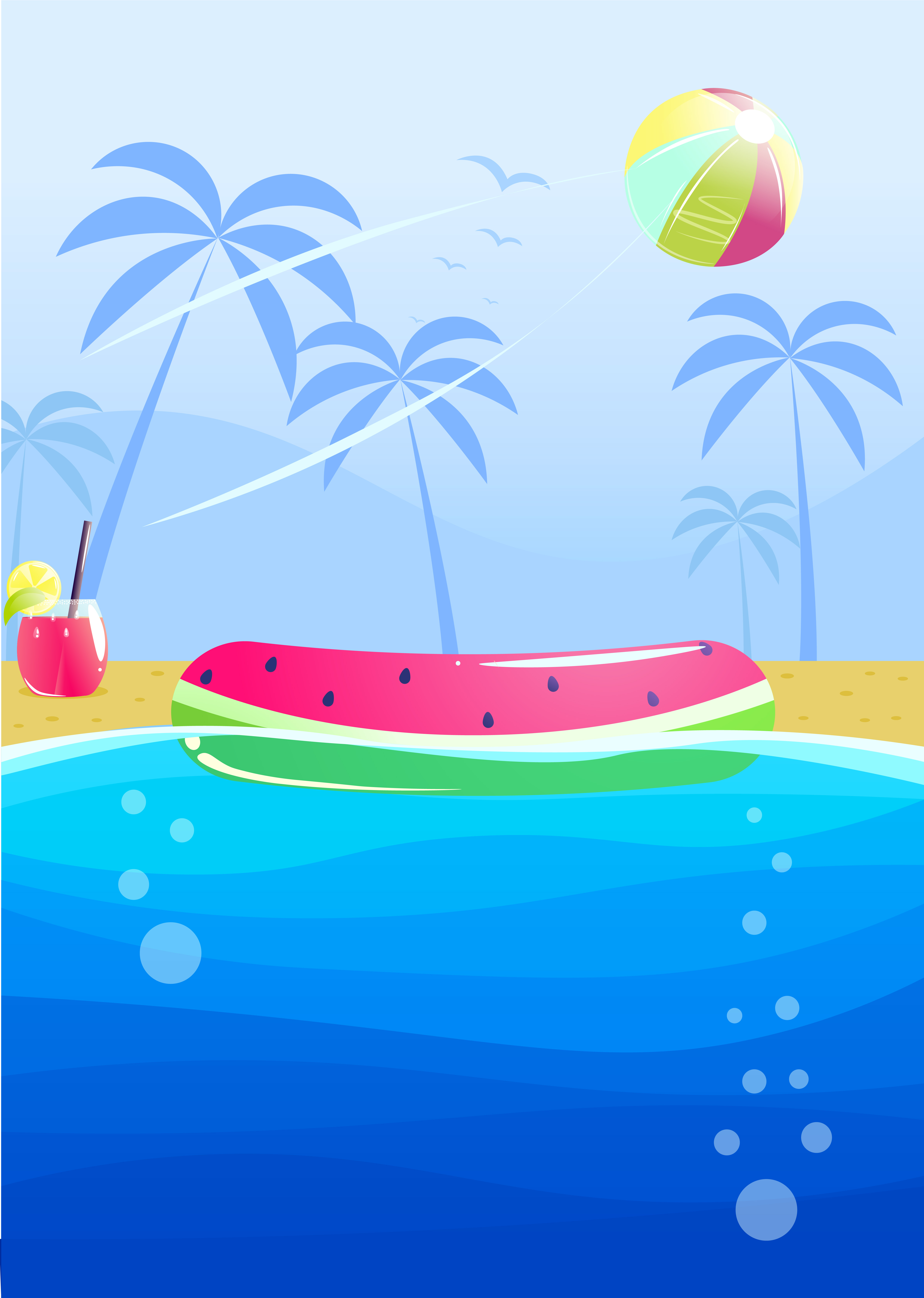 Hello summer party banner design. Swimming pool in the aquapark. Vector