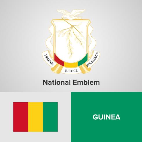 Guinea emblema nacional, mapa y bandera vector