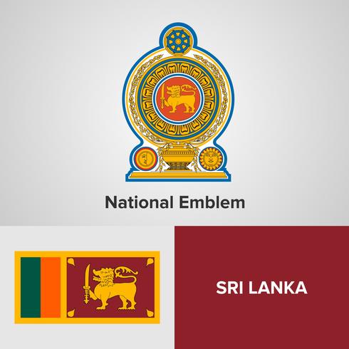 Sri Lanka emblema nacional, mapa y bandera vector