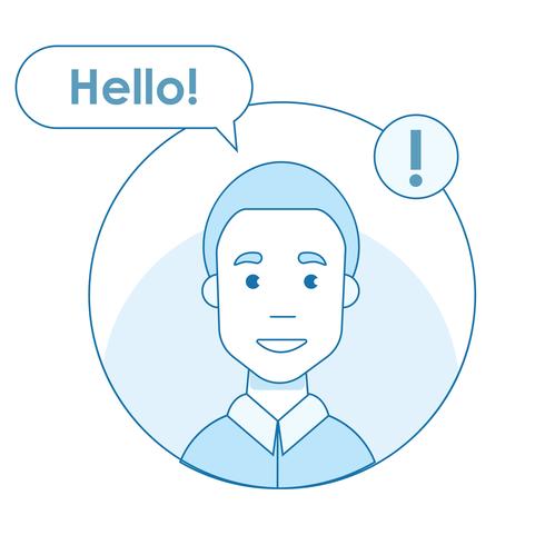 Icon of the user of social networks who sent a message hello. Notification on the Internet. Vector flat line user