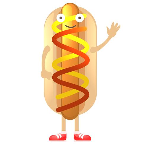 Personaje de hot dog. Un hombre disfrazado. ilustración plana vector