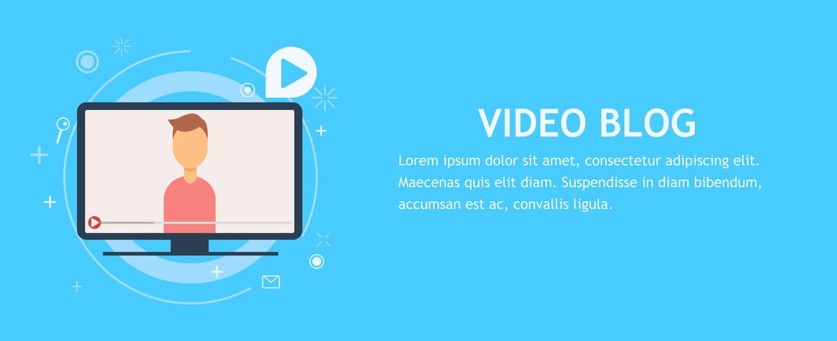 Online video chat with man. Vector flat banner