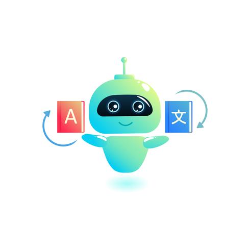 Chatbot Translator. Online translates your messages into another language. Bot holds book dictionaries. Vector cartoon illustration