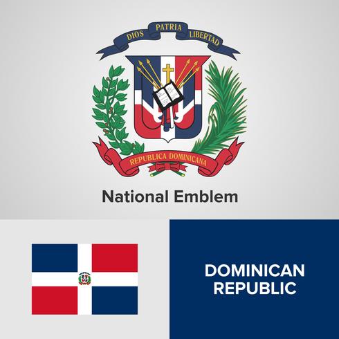 Dominican Republic National Emblem, Map and flag  vector