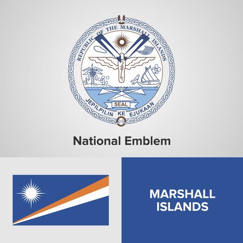 Islas Marshall emblema nacional, mapa y bandera vector