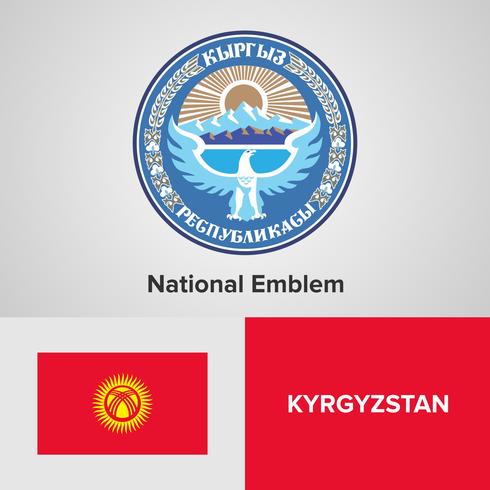 Kyrgyzstan National Emblem, Map and flag  vector