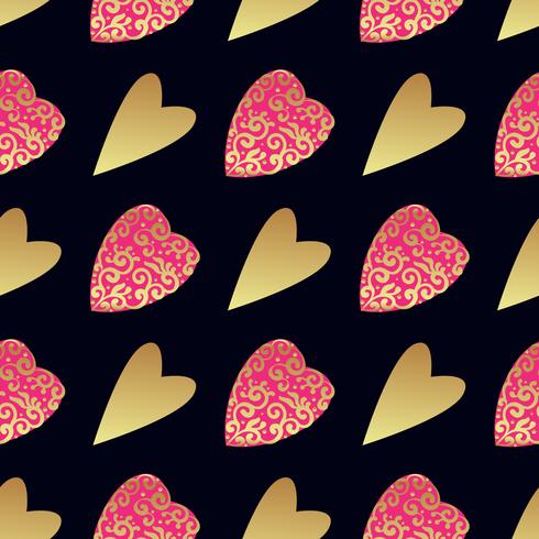 Seamless  gold pattern with hearts.  vector