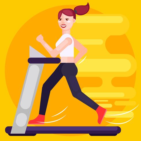 The woman is running on the treadmill. Speed. Flat Illustration vector