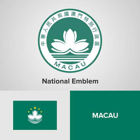  Macau National Emblem, Map and flag  vector