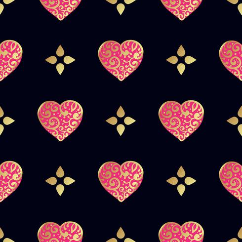 Seamless  gold pattern with hearts. vector