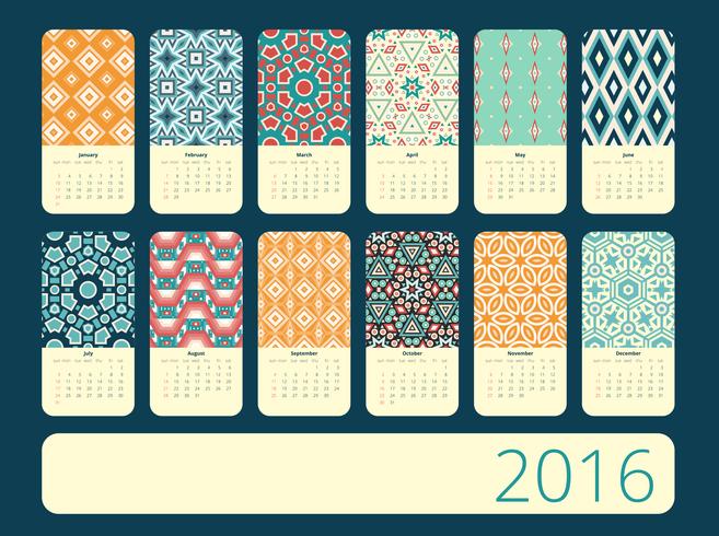 Calendar 12 months.  Geometric vintage pattern. vector