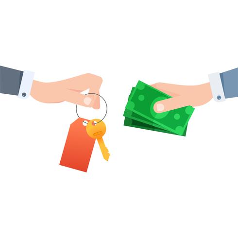 Exchange of money for the keys to the house. Real estate. Hand with Cash payment. flat illustration vector