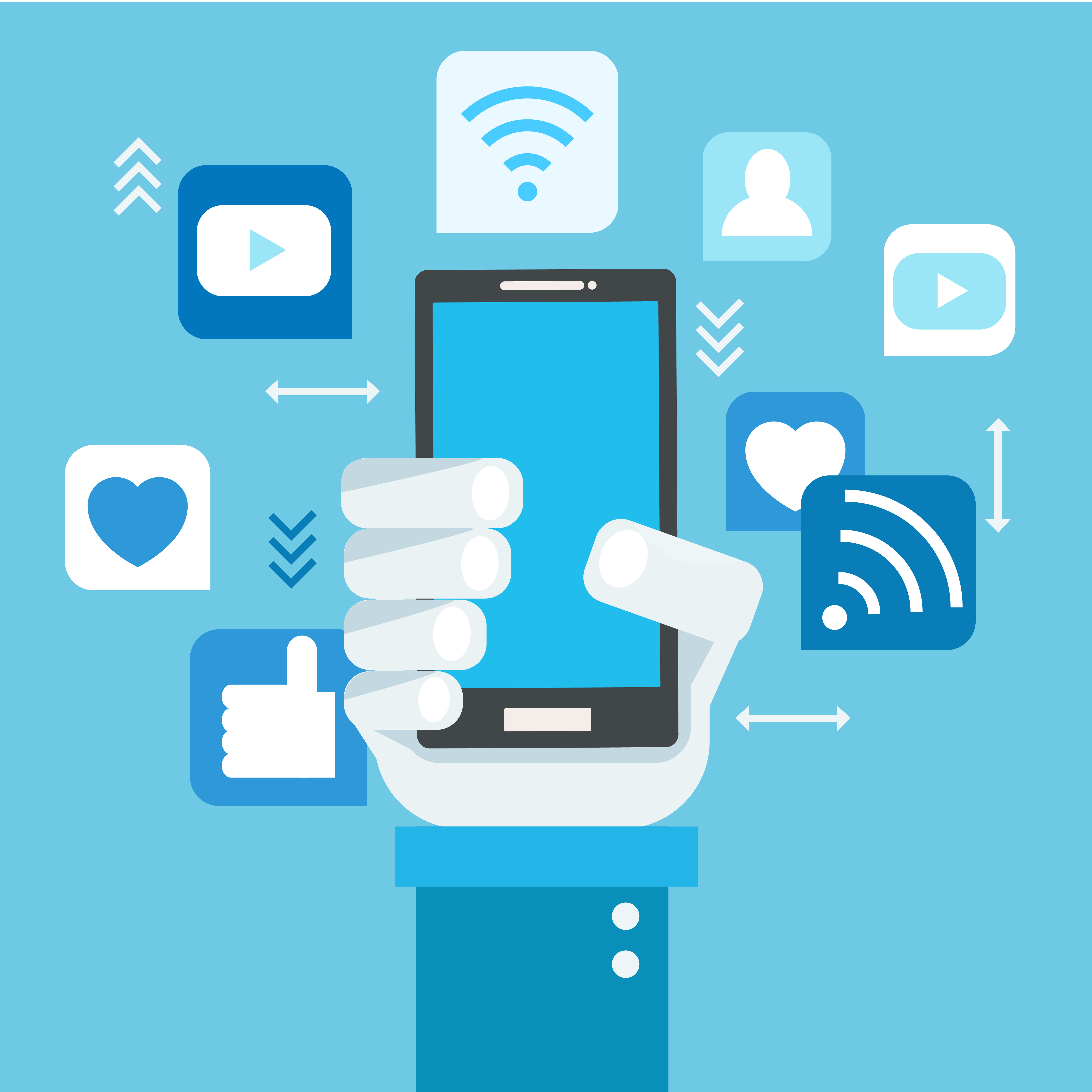 Social media banner. Phone with icons. flat illustration 344479 Vector