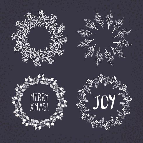 Christmas wreath drawn set. vector