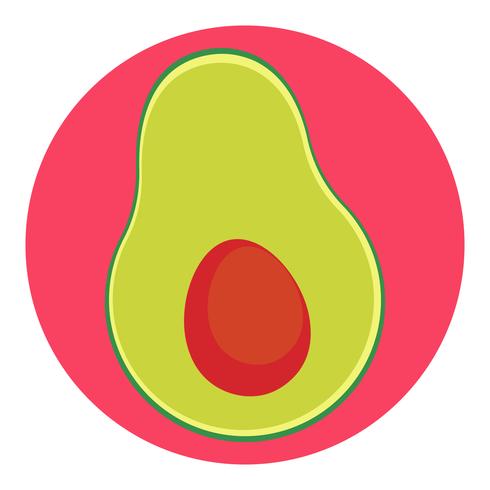 Fresh avocado on a pink circle background. Icon and logo. Vector flat illustration