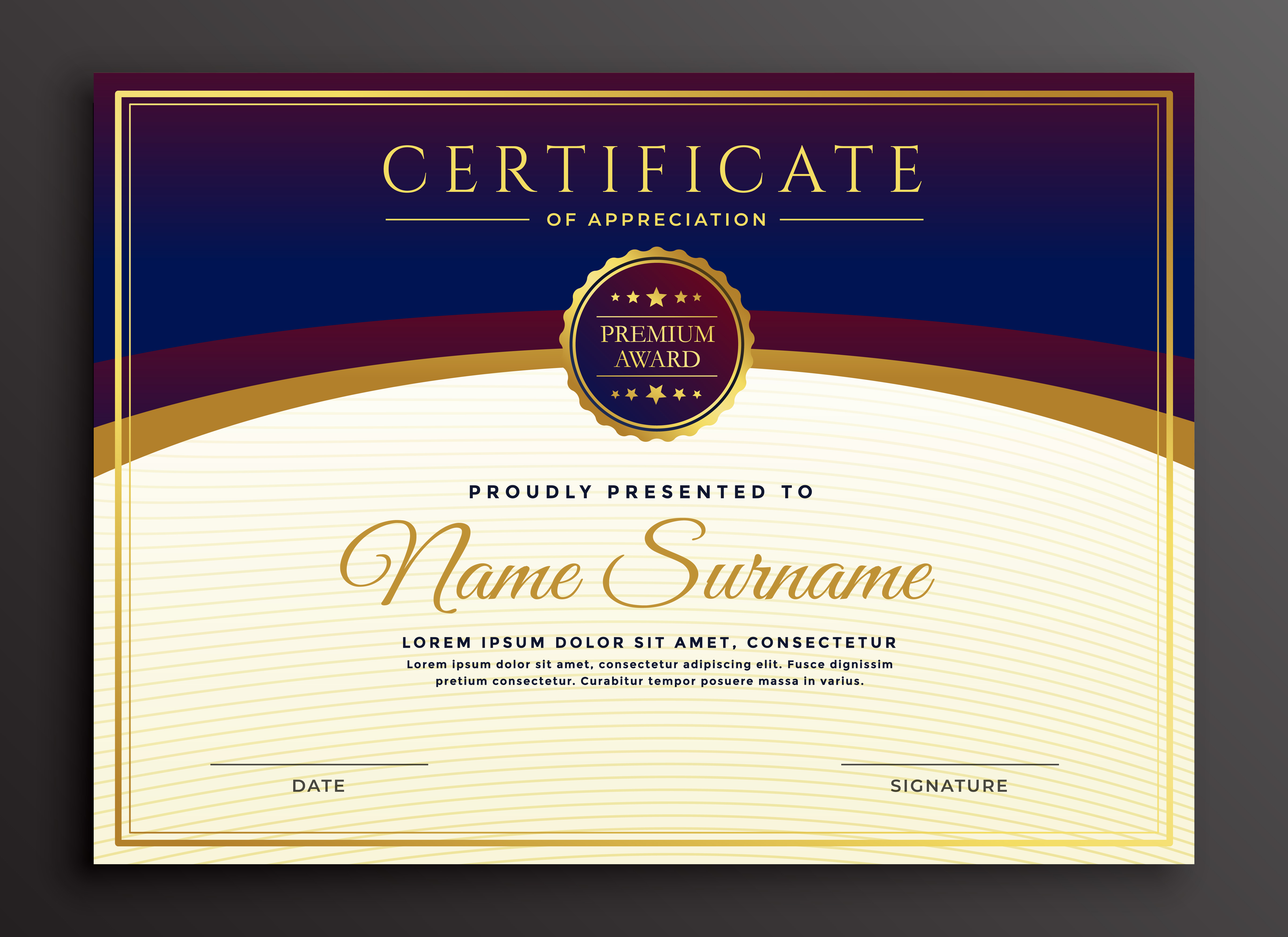 Stylish Certificate Design Professional Template Vector 