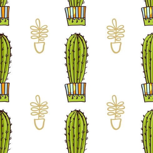 Sin patrón de cactus y suculentas en macetas. vector