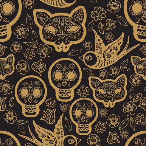 Gold seamless pattern  Day of the Dead vector