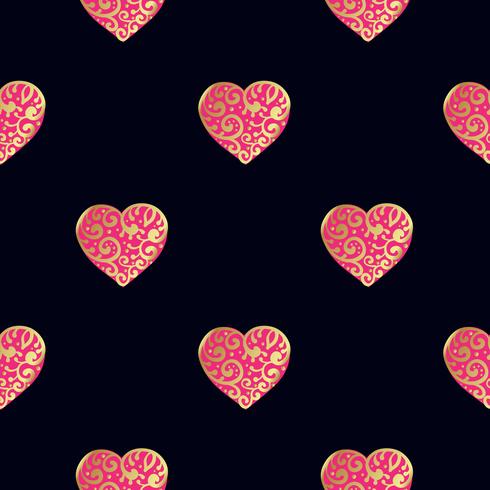 Seamless gold pattern with hearts.  vector