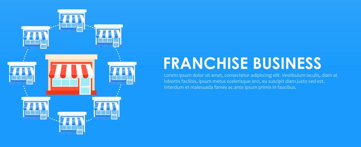 Banner de franquicia. Cadena de tiendas con un plan de negocios listo. Vector ilustración plana