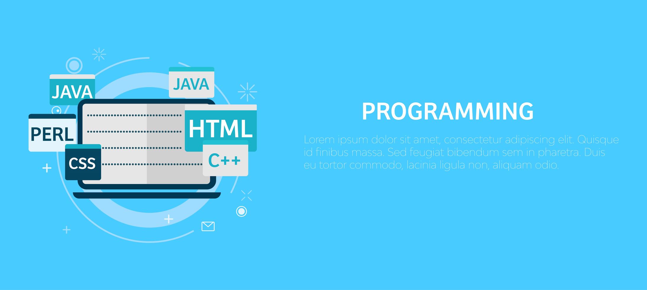 Programación de código en banner de laptop. Vector ilustración plana ...