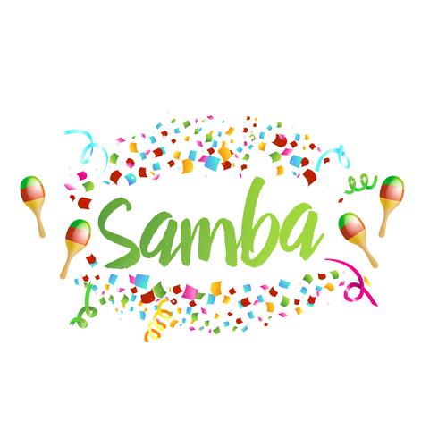 Poster for brazil dance Samba on carnival in RIo. Confetti around the inscription. Vector illustration