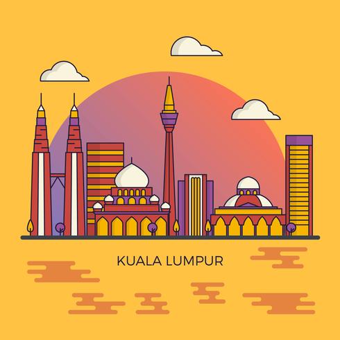 Plano moderno limpio Kuala Lumpur Malasia ciudad Skyline Vector ilustración