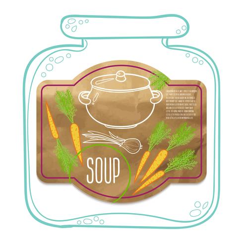 Etiqueta de sopa de papel kraft. vector