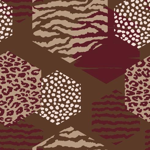 Modelo inconsútil geométrico abstracto con animal print y hexágonos. vector