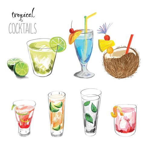 Set of tropical cocktails.  vector