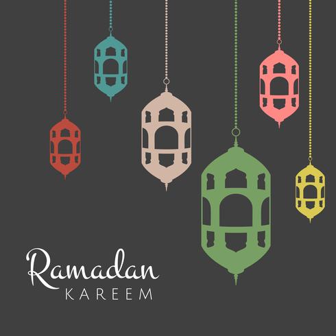 Ramadan Kareem background with hanging lanterns vector