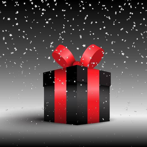 Luxurious gift on a background with silver confetti vector