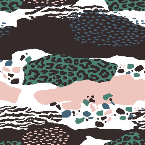 Abstract seamless pattern with animal print. Trendy hand drawn textures. vector